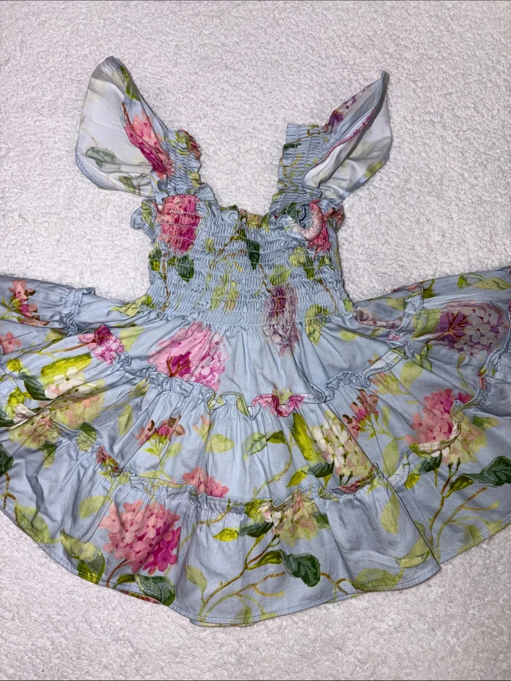 Hill House Light Blue Floral hydrangea Ruffled Sundress smocked 6/12m Girls